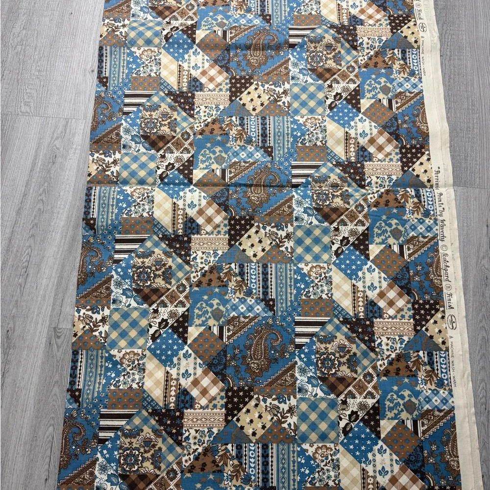 Vintage Perriwig Prints by Waverly Blue Brown Patchwork Quilt Pattern 5.5 Yards